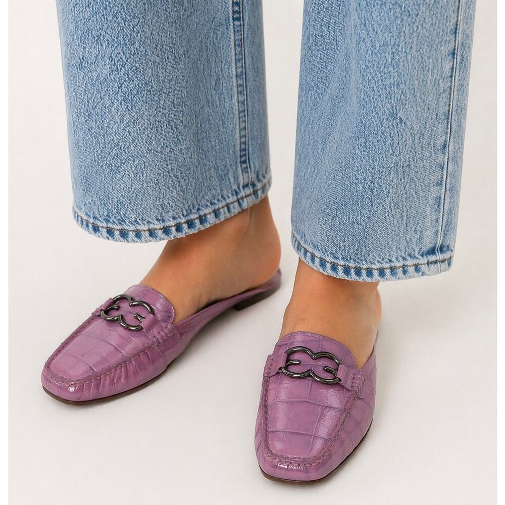 ESCADA Vintage Y2k 90s Backless Logo Loafers Square Toe Slip On Mule Flats